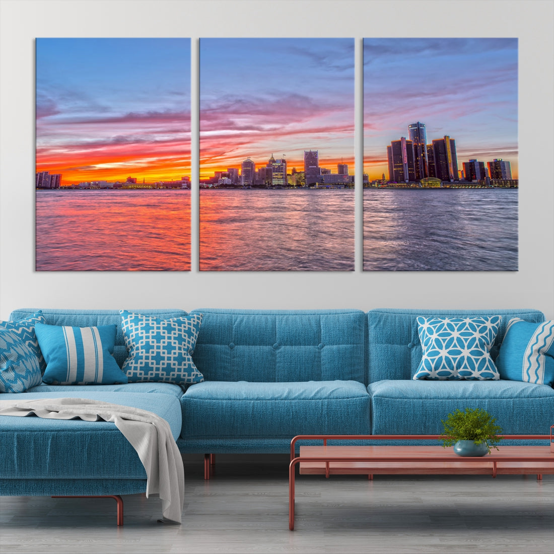 Large Detroit Canvas Print Detroit Skyline View Wall Art Canvas Print