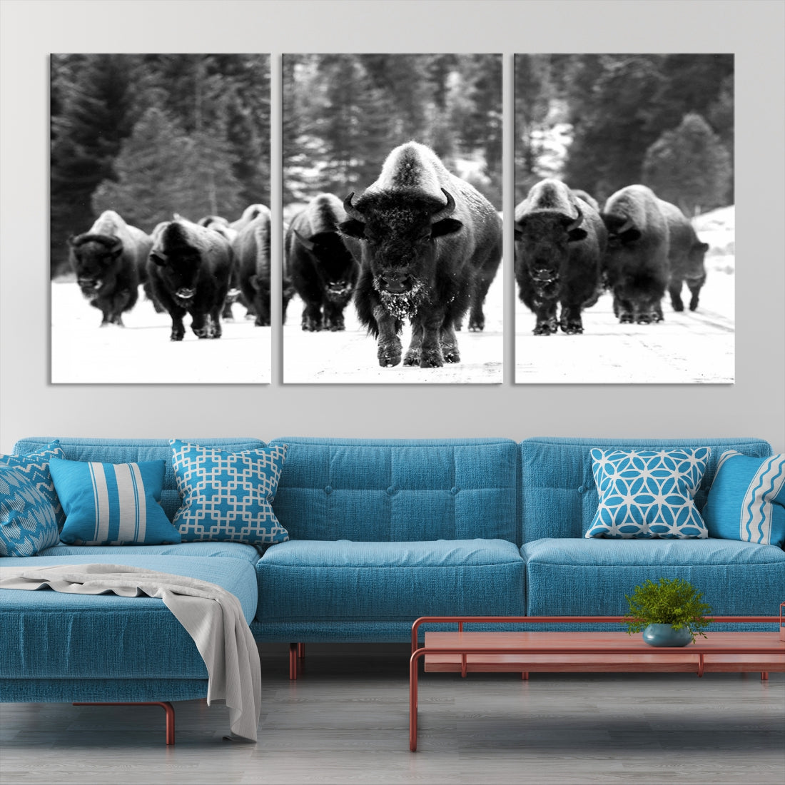 Buffalo Herd Wall Art Canvas Print, Bison Canvas Print