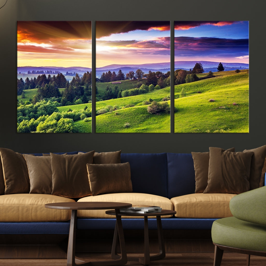 Large Wall Art Sparse Forest on Mountain at Sunset Landscape Canvas Print