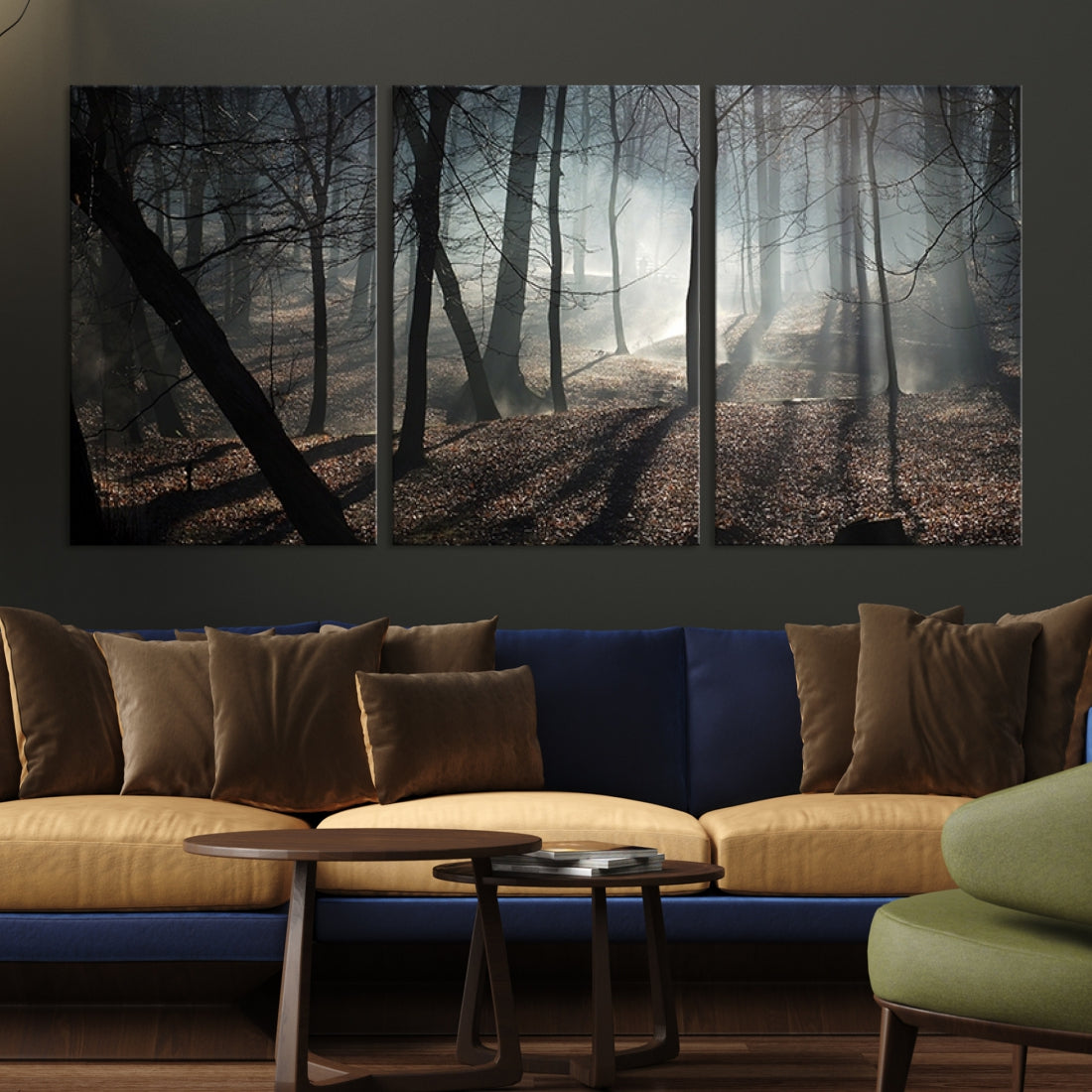 Large Wall Art Fascinating Foggy and Dark Forest Canvas Print