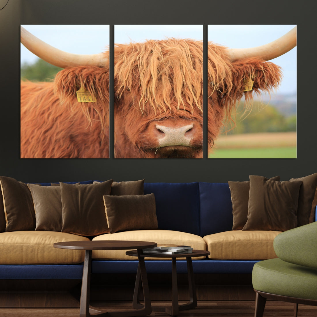 Highland Cow Close-up Canvas Wall Art Print Multi Panel Extra Large Canvas Set Framed Ready to Hang Artwork