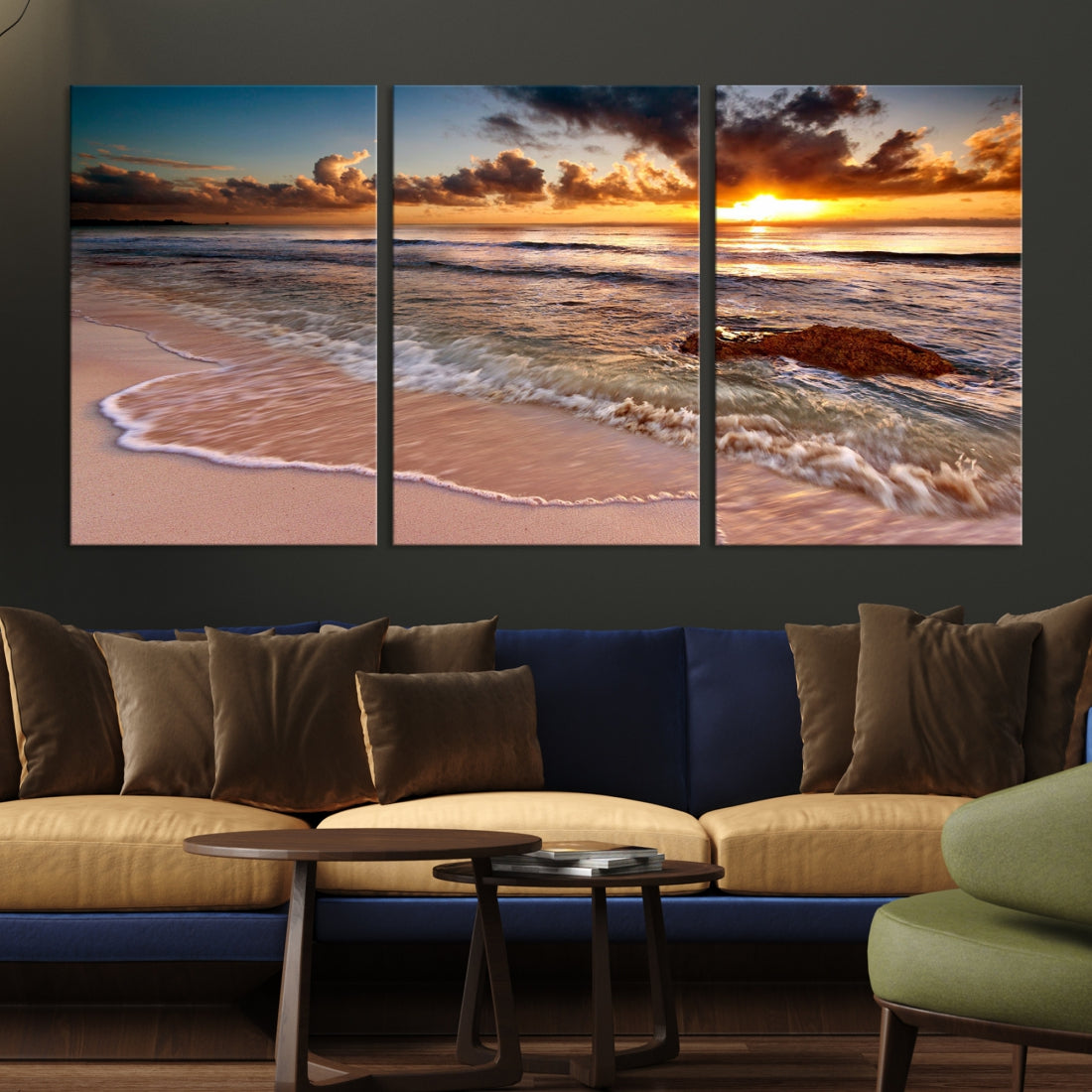 Breathtaking Sunset and Calm Beach Waves Canvas Wall Art Print