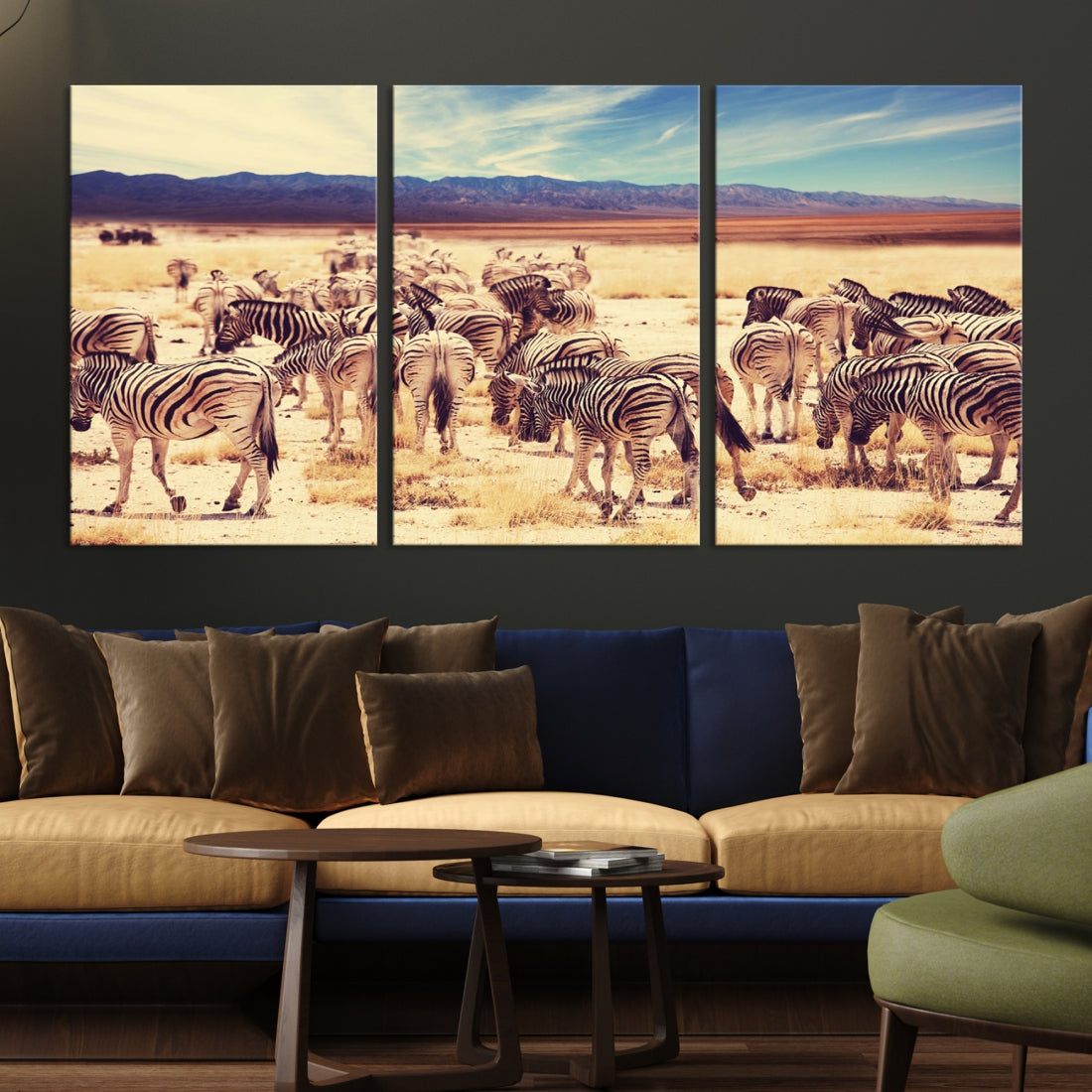 Zebras in the Savannah Africa Wild Animals Wildlife Photo Canvas Wall Art Giclee Print