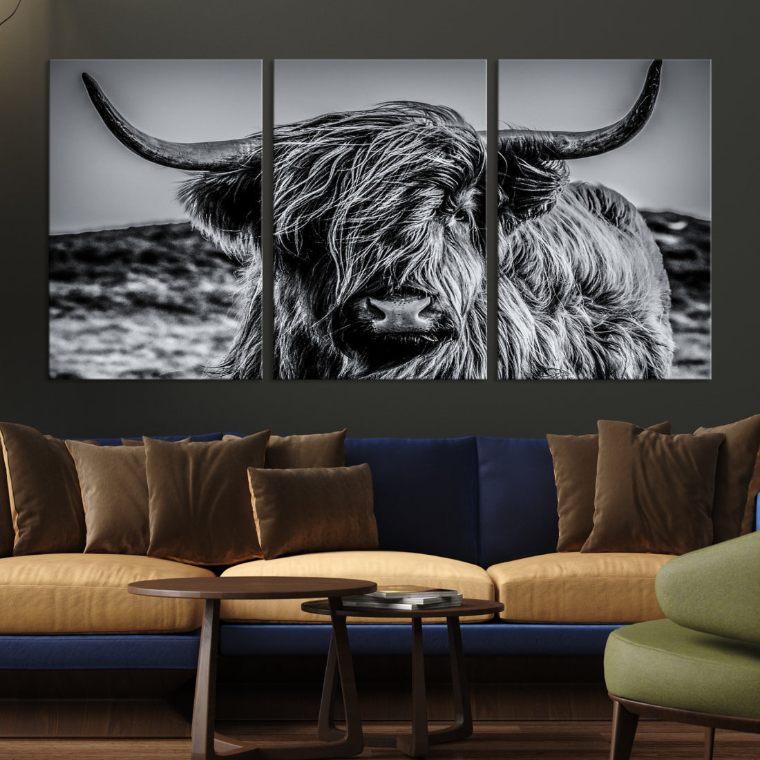 Black and White Extra Large Cow Wall Art Scottish Cattle Animal Canvas Print