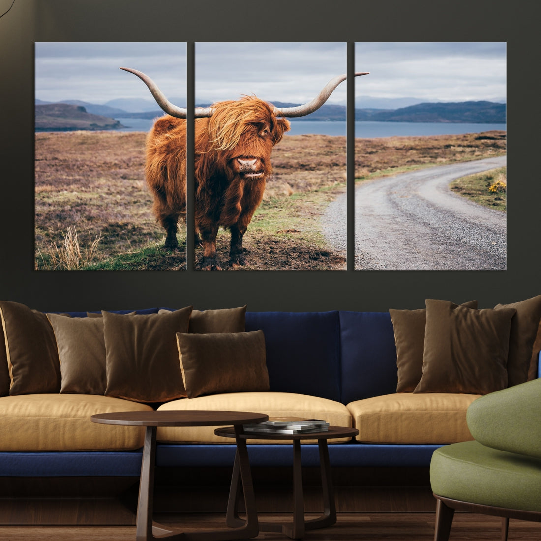Highland Cow with Big Horn Canvas Wall Art Animal Photo Print Wall Decor