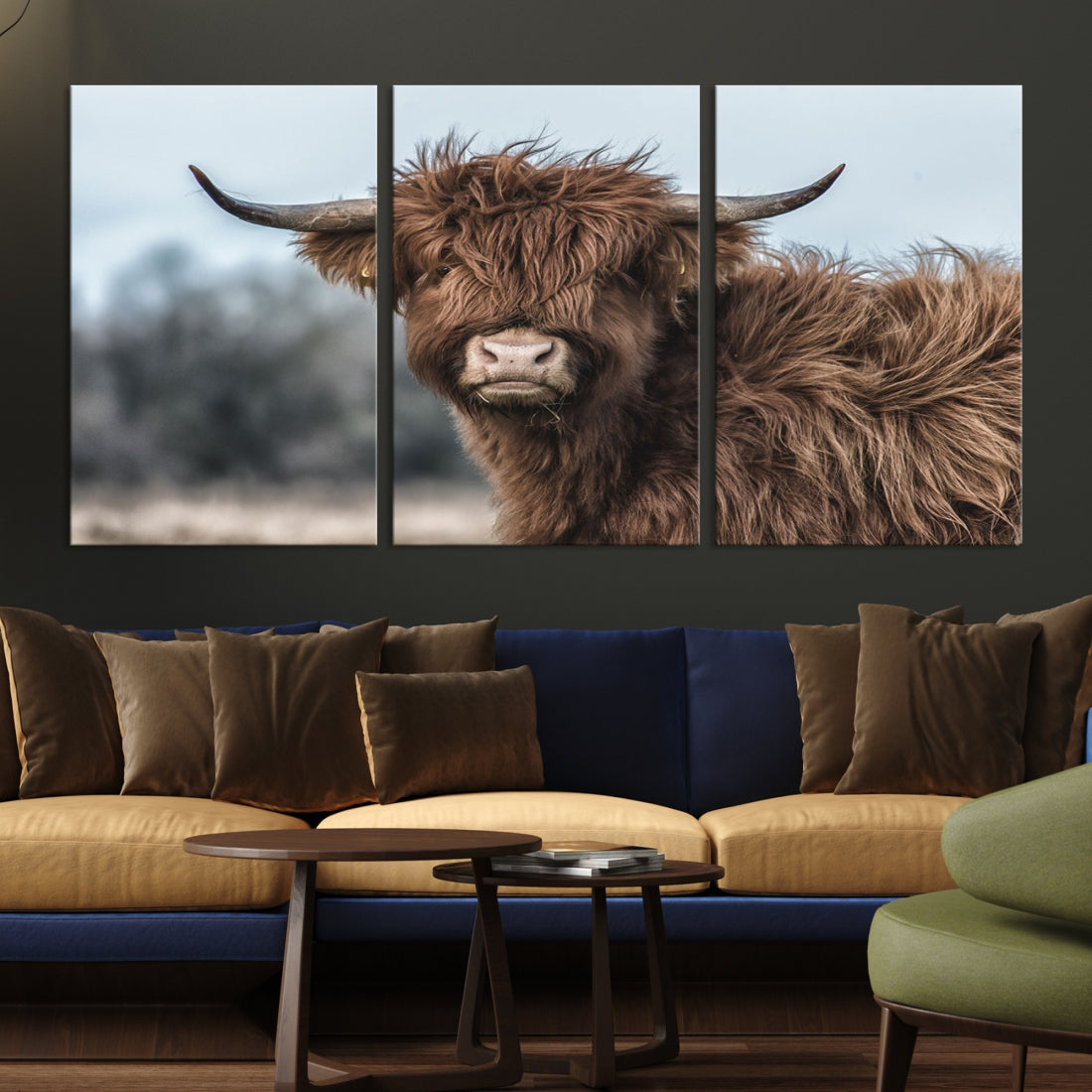 Fluffy Highland Cow Photograph Large Wall Art Canvas Print Cute Animals Picture Wall Decor Artwork for Living Room Farmhouse Printable Art Housewarming Gift Modern Home Art Decor