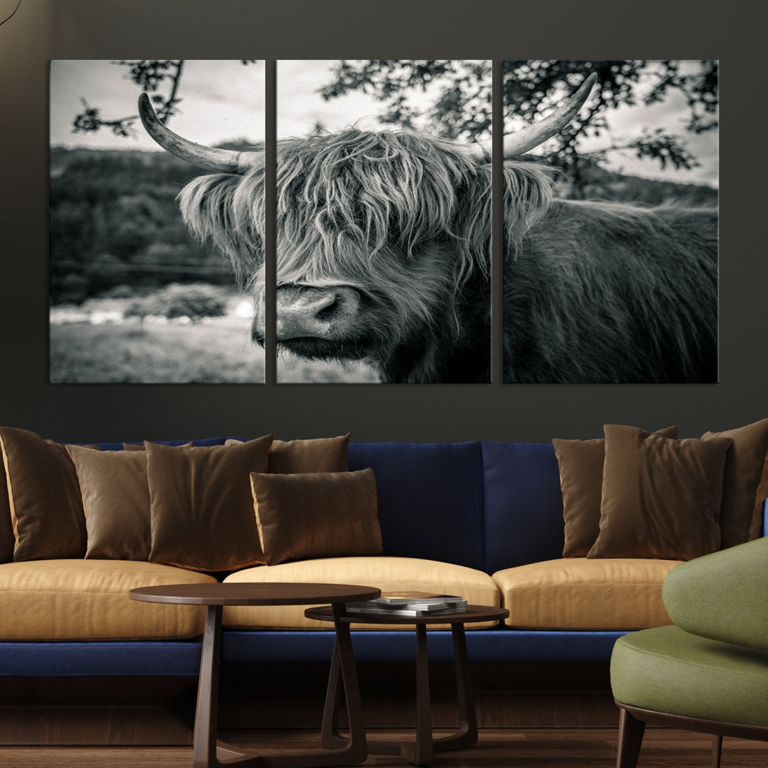 Beautiful Highland Cow Wall Art Large Canvas Print Black and White Wall Decor