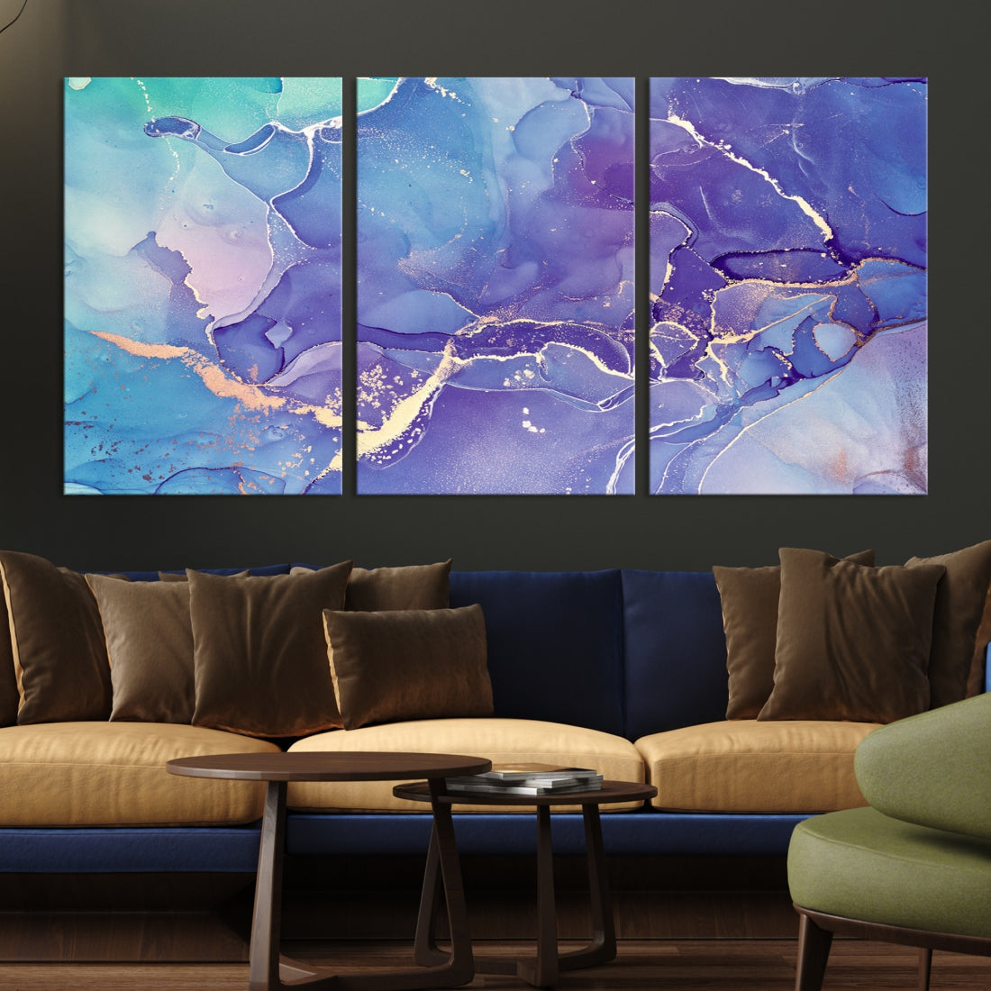 Blue and Purple Abstract Painting Modern Canvas Wall Art Print