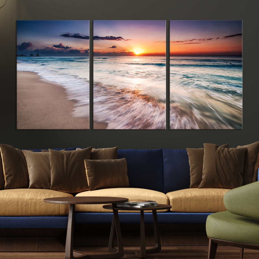 Serene Water Meets Radiant Sunset Clouds Wall Art Canvas Print