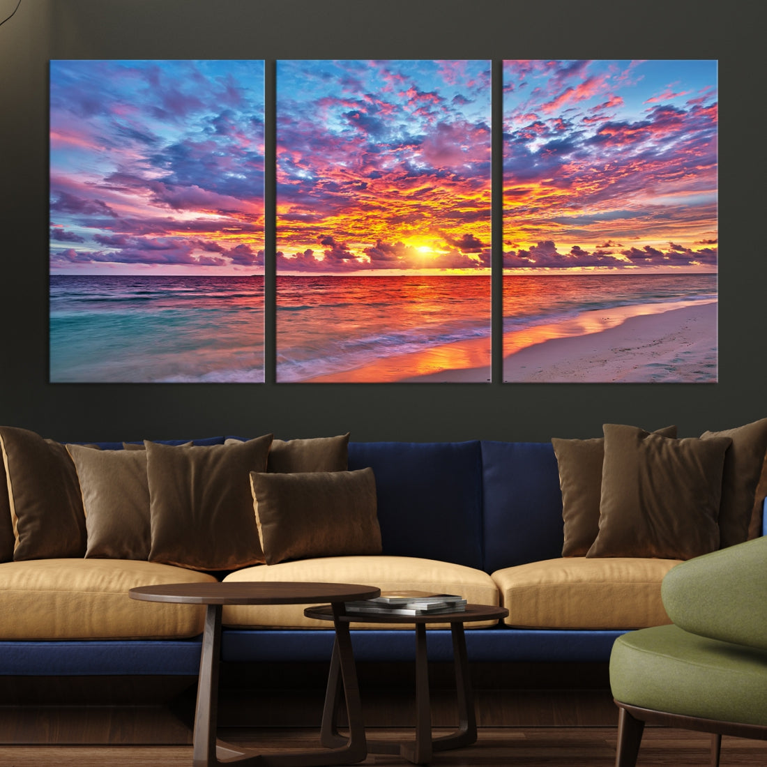 Amazing Ocean Sunset Beach Landscape Giclee Canvas Extra Large Wall Art Print