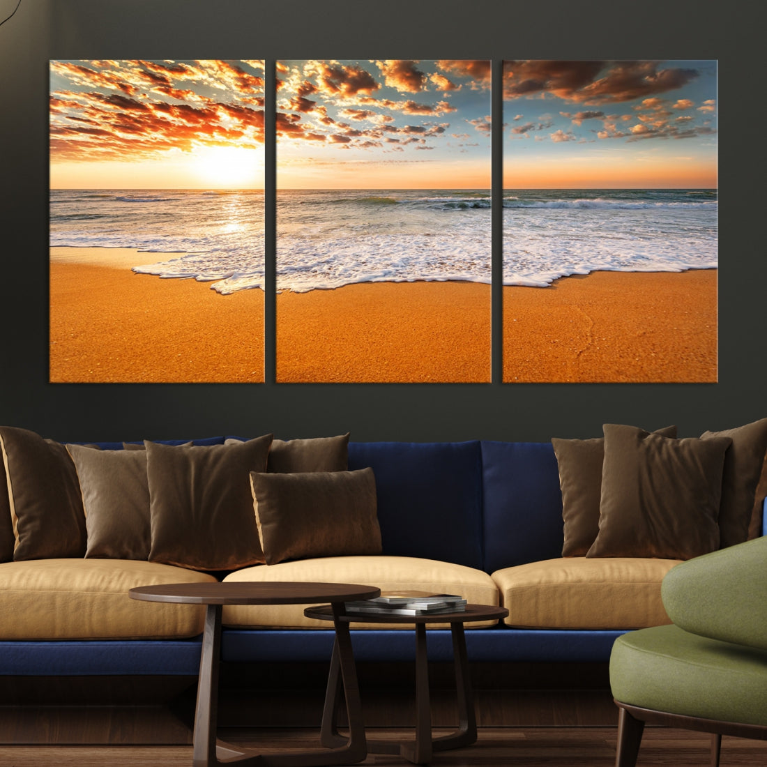 Breathtakingly Beautiful Ocean Sunset on Sandy Beach Extra Large Wall Art Canvas Print