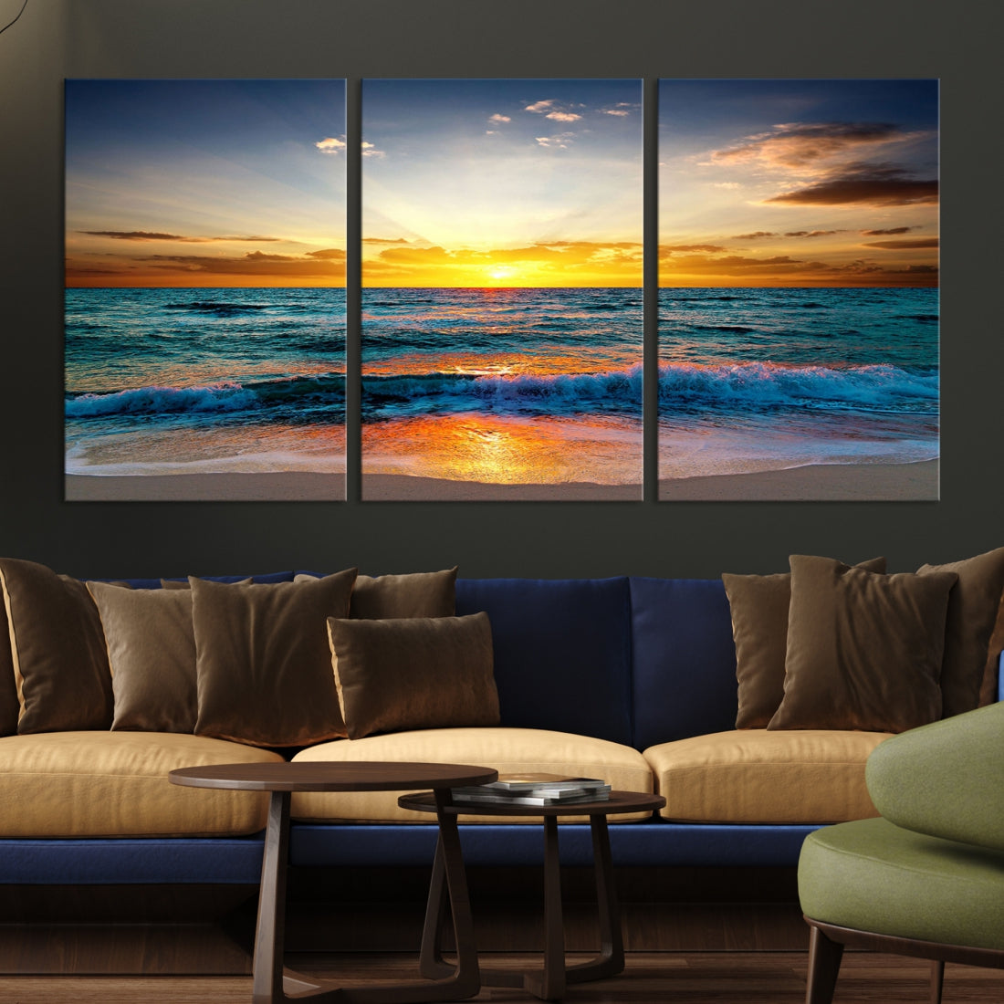 Beautiful Sunset on the Beach Coastal Wall Art Canvas Print for Dining Room Office Decor