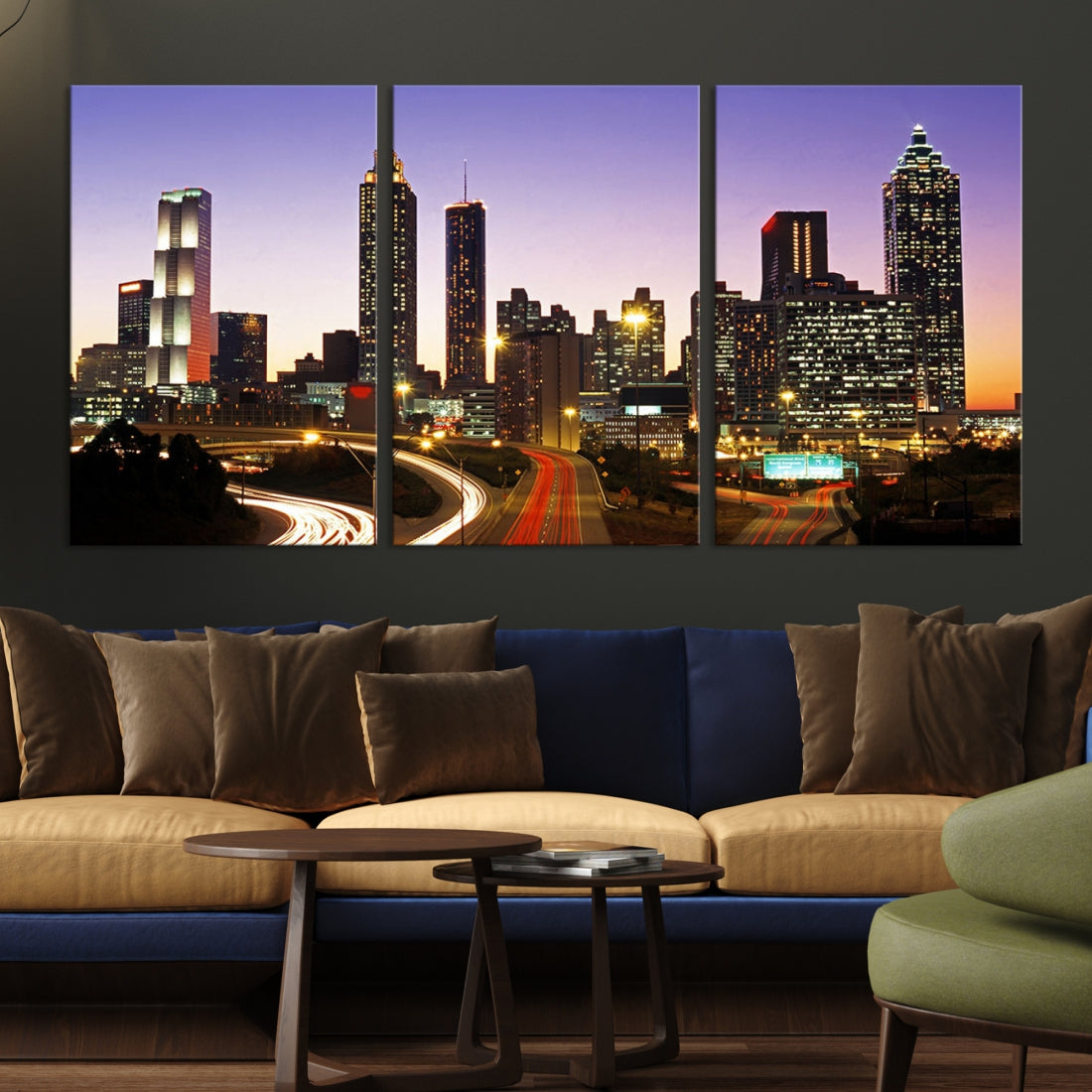 Atlanta City Purple Sunset Skyline Wall Art Cityscape Canvas Print