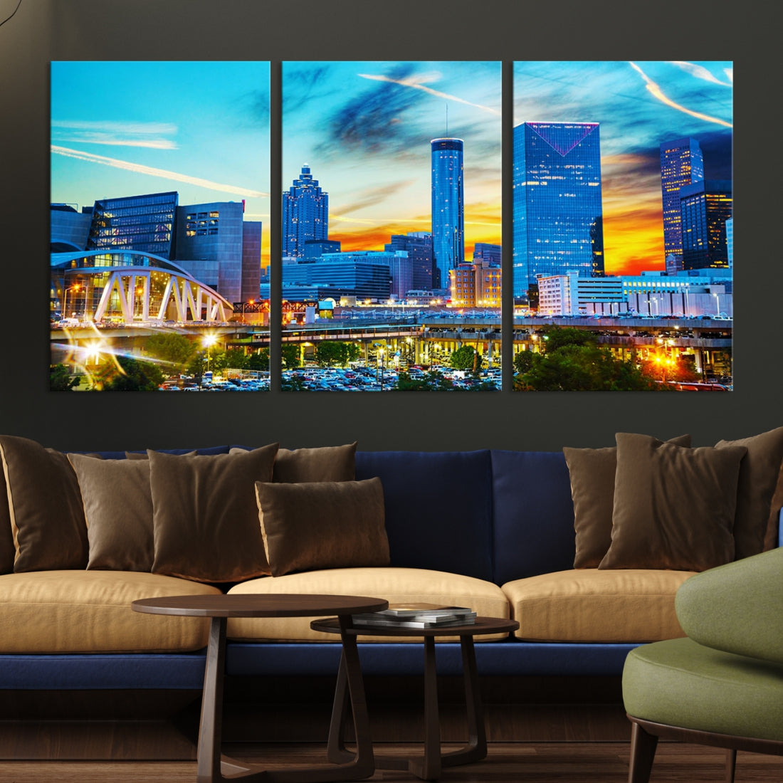 Mesmerizing Atlanta City Sunset Blue Skyline Cityscape Large Canvas Wall Art Print