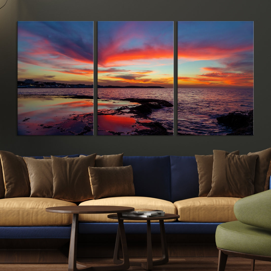 Fascinating Sunset over Horizon Beach Wall Art Canvas Print Large Wall Decor