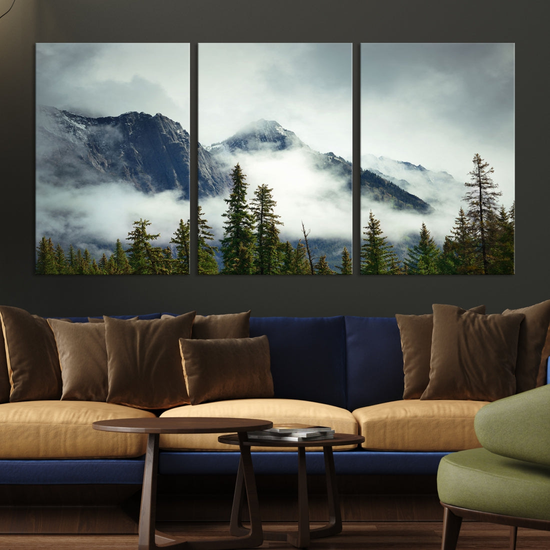 Foggy Nature Landscape Mountain Forest Extra Large Canvas Wall Art Giclee Print