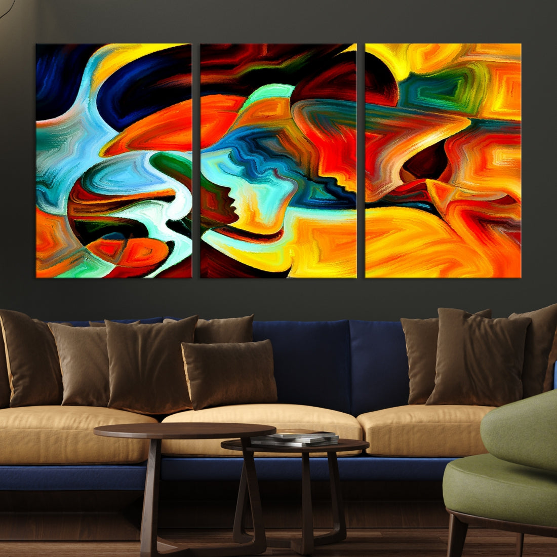 Abstract Human Faces Modern Painting Canvas Wall Art Print for Office