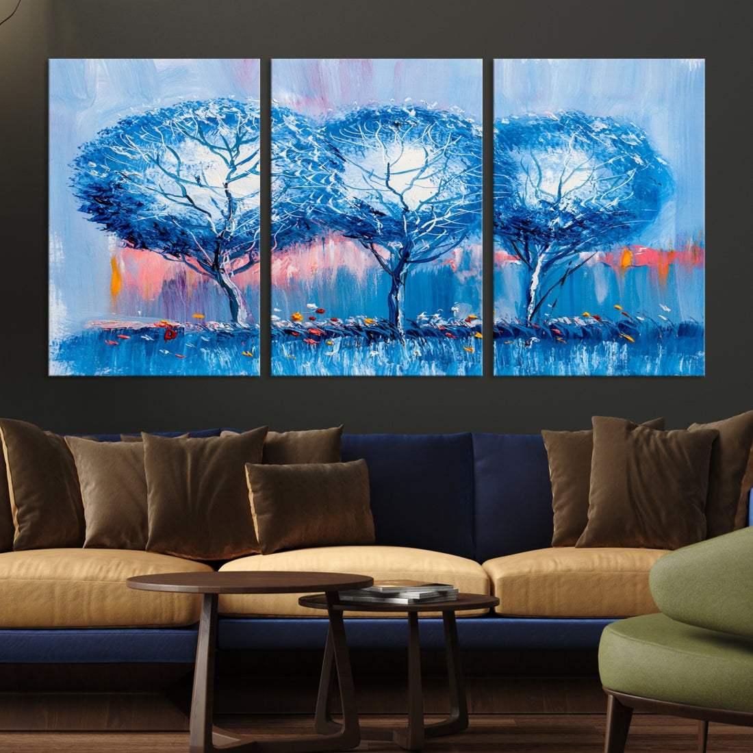 Abstract Blue Trees Oil Painting Printed on Canvas Wall Art Modern Wall Decor