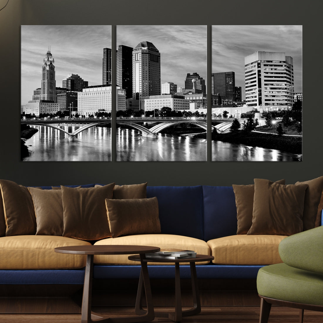 Black and White Columbus City Wall Art Skyline Cityscape Canvas Print