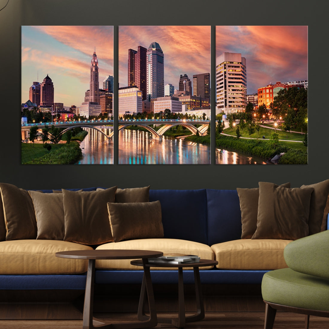 Large Columbus City View Skyline Wall Art Columbus Picture Canvas Print