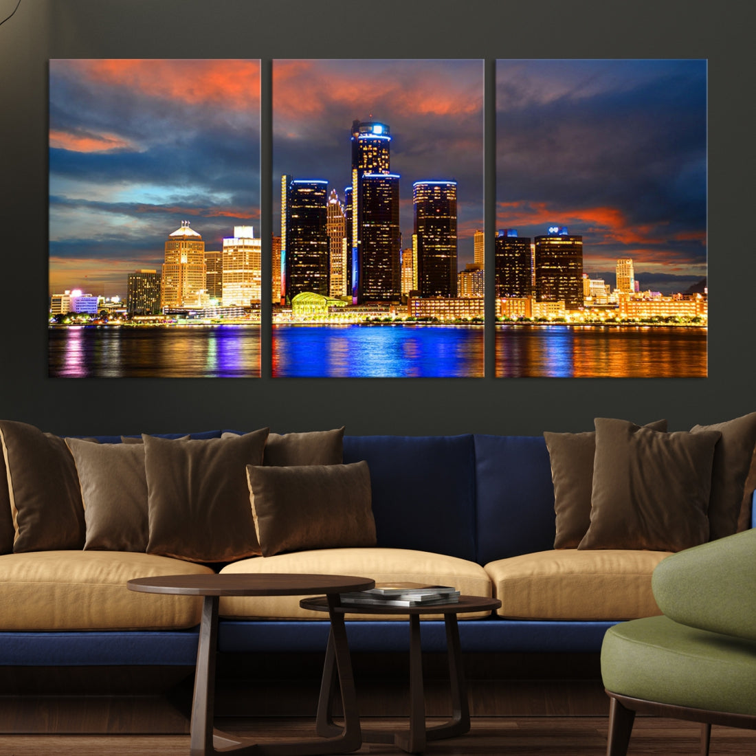 Bright Detroit Skyline Picture Print Skyline Wall Art Canvas Ready to Hang