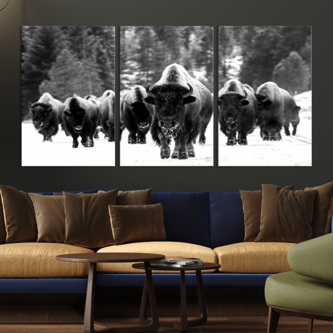 Buffalo Herd Wall Art Canvas Print, Bison Canvas Print