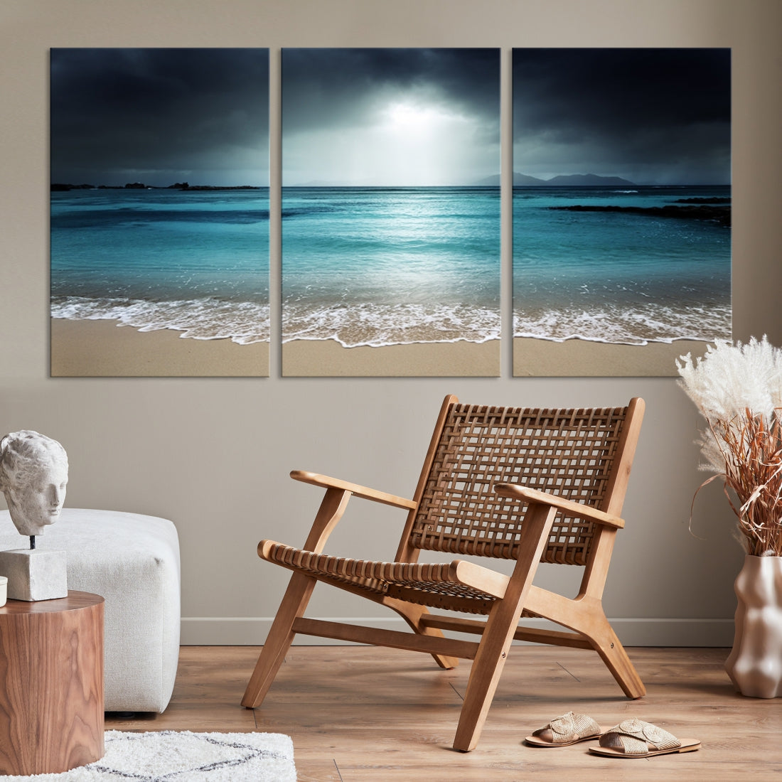 Dark Sky Bright Ocean Beach Large Wall Art Canvas Print