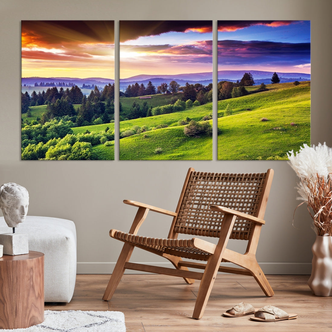 Large Wall Art Sparse Forest on Mountain at Sunset Landscape Canvas Print