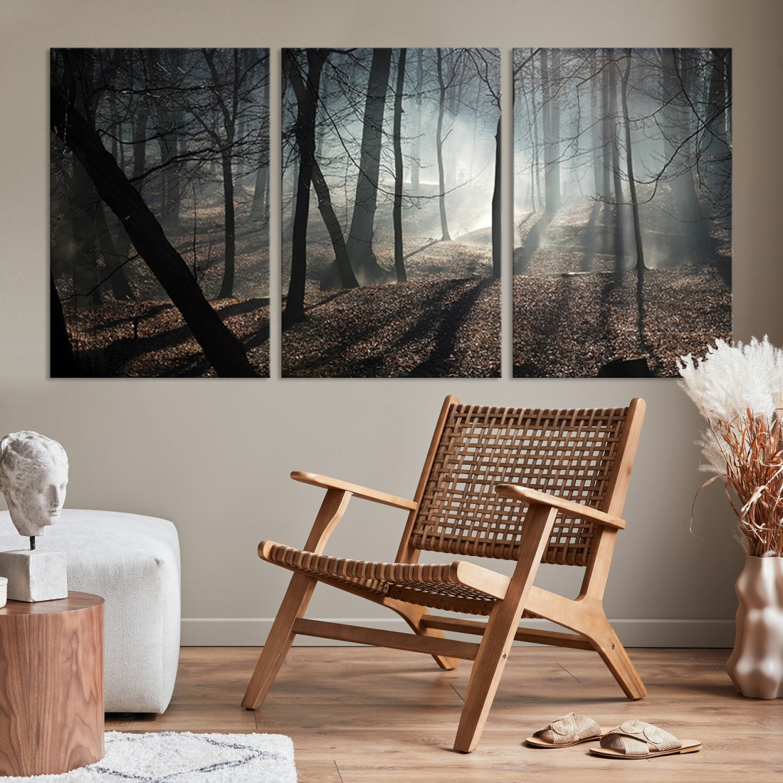 Large Wall Art Fascinating Foggy and Dark Forest Canvas Print