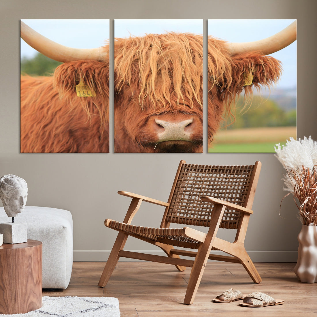 Highland Cow Close-up Canvas Wall Art Print Multi Panel Extra Large Canvas Set Framed Ready to Hang Artwork