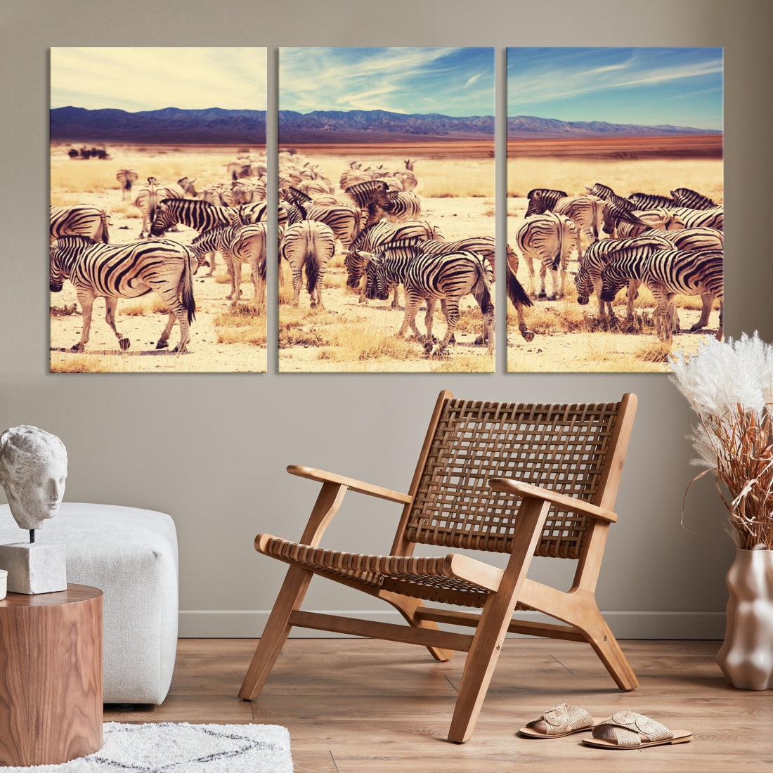 Zebras in the Savannah Africa Wild Animals Wildlife Photo Canvas Wall Art Giclee Print