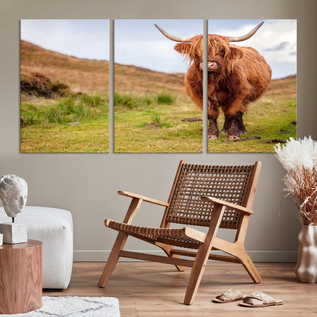 Highland Cow Large Animal Canvas Wall Art Texas Cow Canvas Art Cattle Photograph Art Canvas Picture Animal Art Print Home Decor Farmhouse Art Multi Panel Framed Wall Art Canvas Print