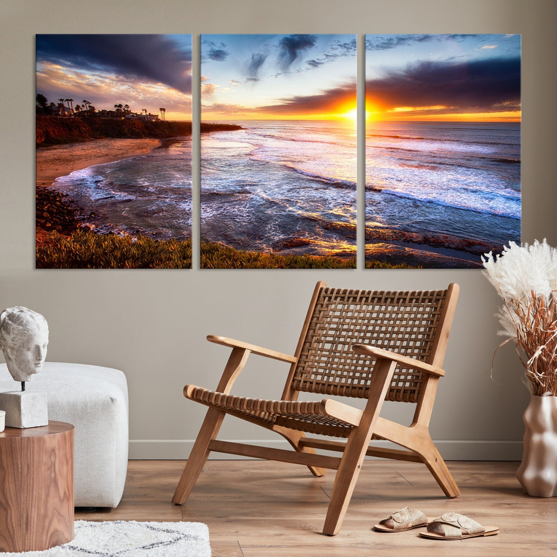 Ocean Beach Canvas Wall Art Beach Canvas, Coastal Sunset Tropical Island Beach Sunset Artwork Print