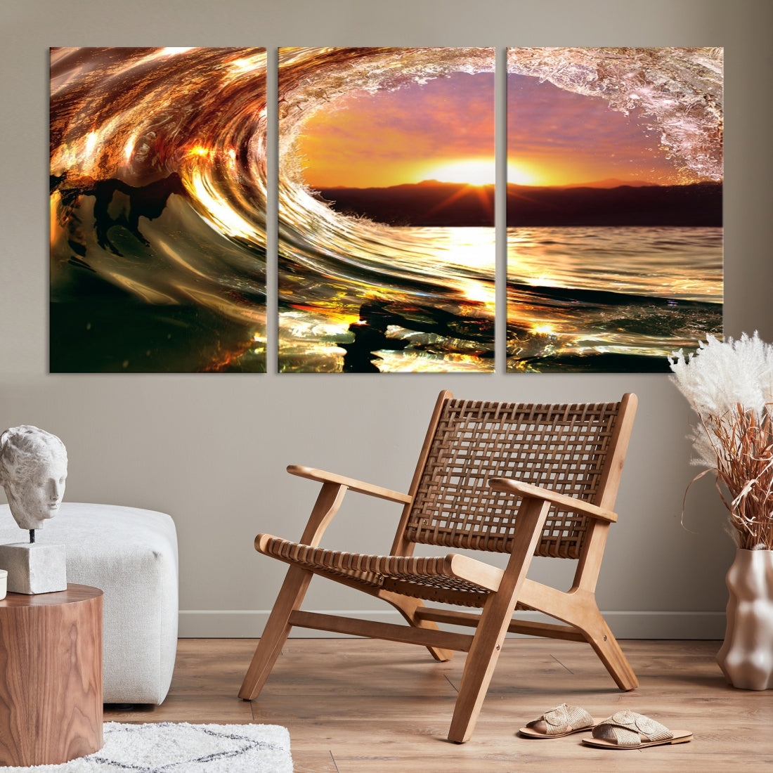 Ocean Waves Crash Under Radiant Sun Wall Art Canvas Print