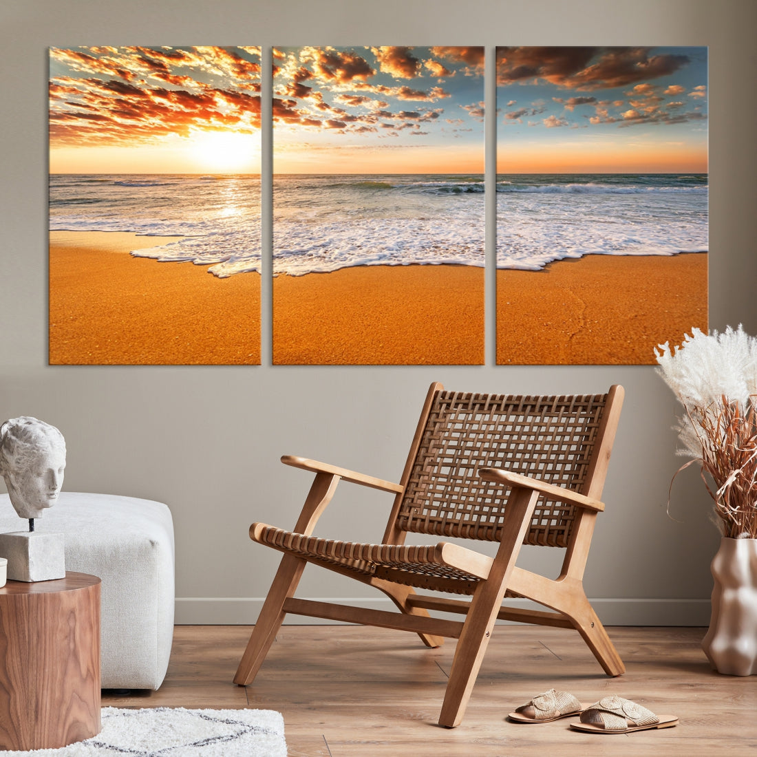 Breathtakingly Beautiful Ocean Sunset on Sandy Beach Extra Large Wall Art Canvas Print