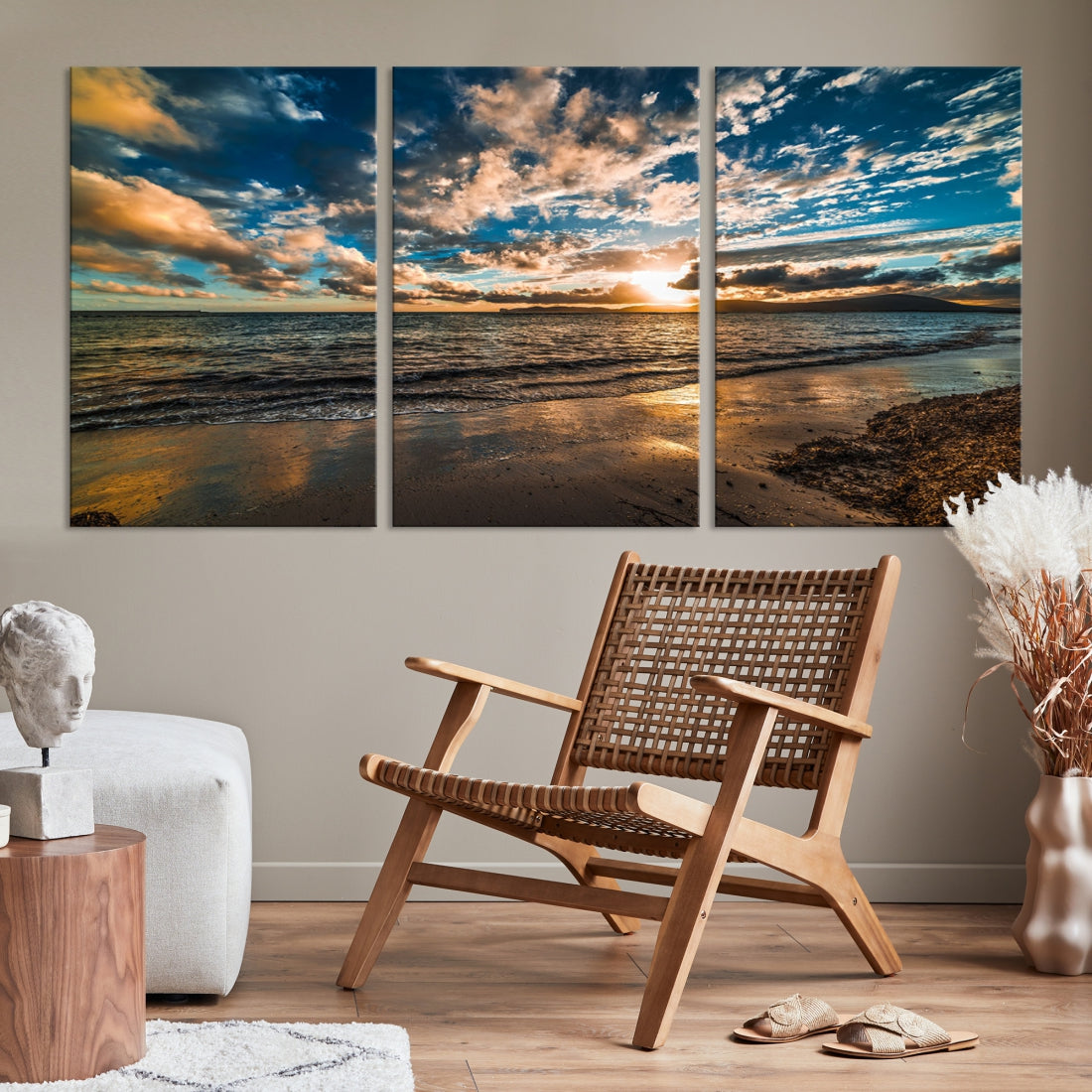 Ocean Beach Wall Art Canvas Print Sunset Artwork Print Coastal Wall Art