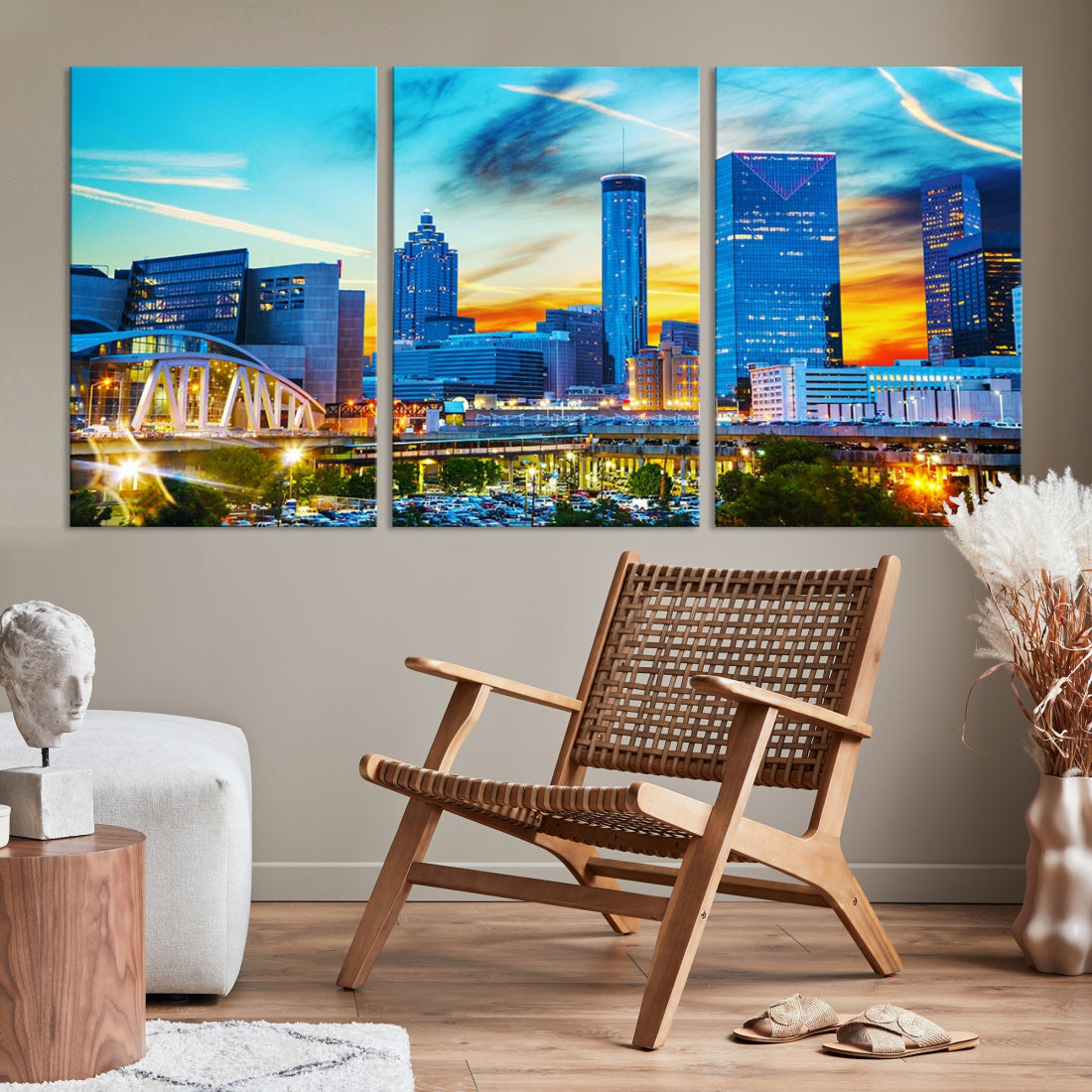 Mesmerizing Atlanta City Sunset Blue Skyline Cityscape Large Canvas Wall Art Print