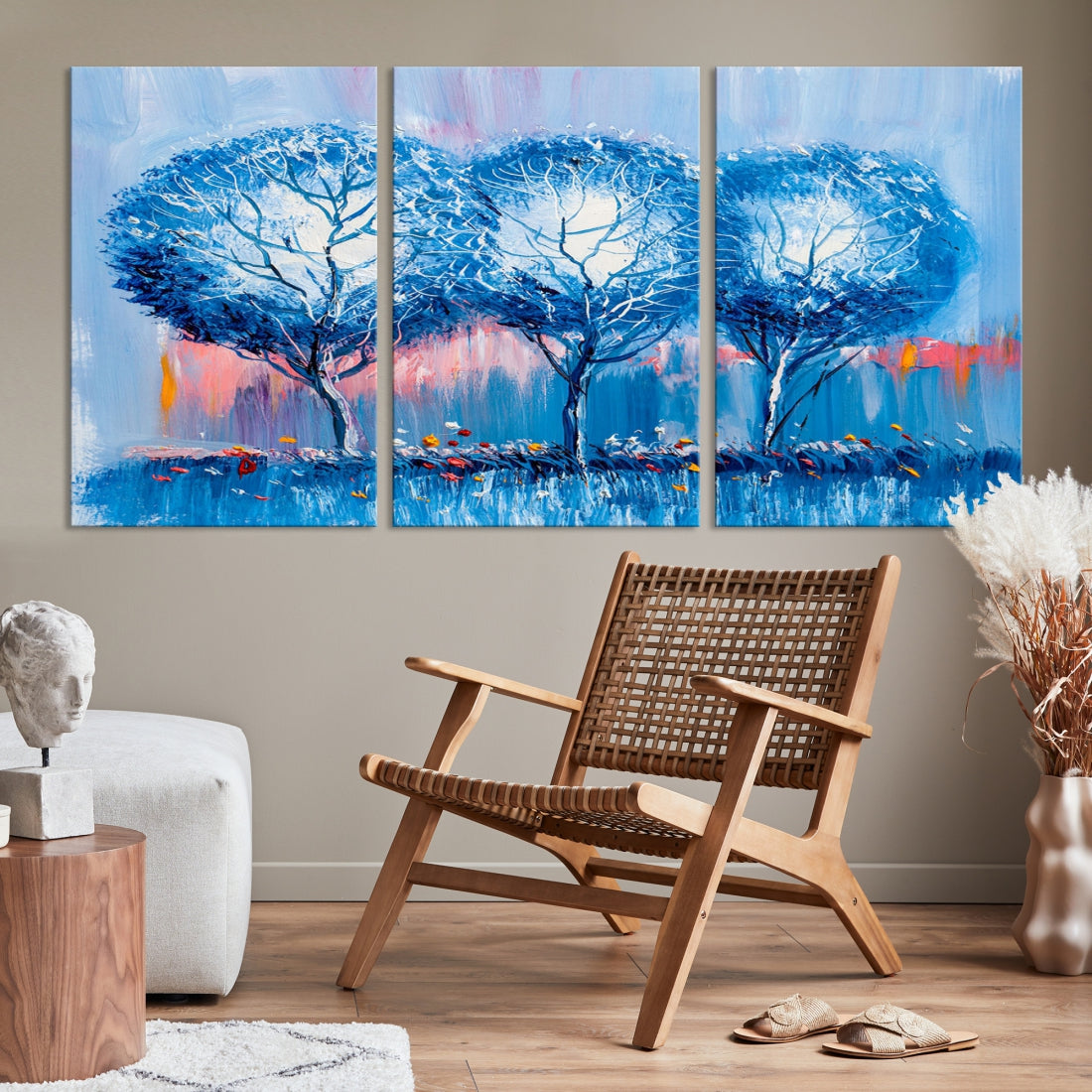 Abstract Blue Trees Oil Painting Printed on Canvas Wall Art Modern Wall Decor