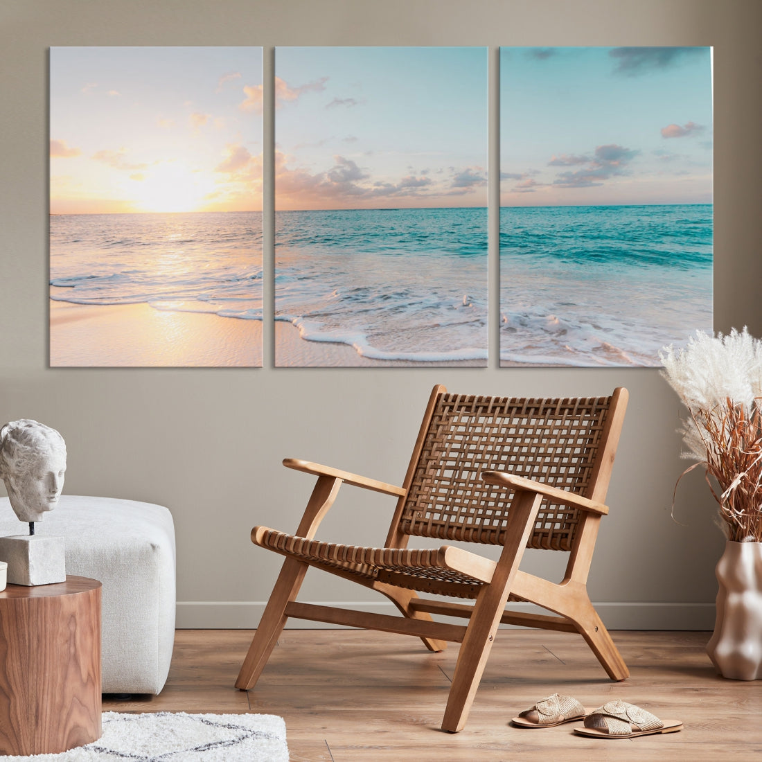 Appealing Sunset on Beach Canvas Wall Art Coastal Ocean Print