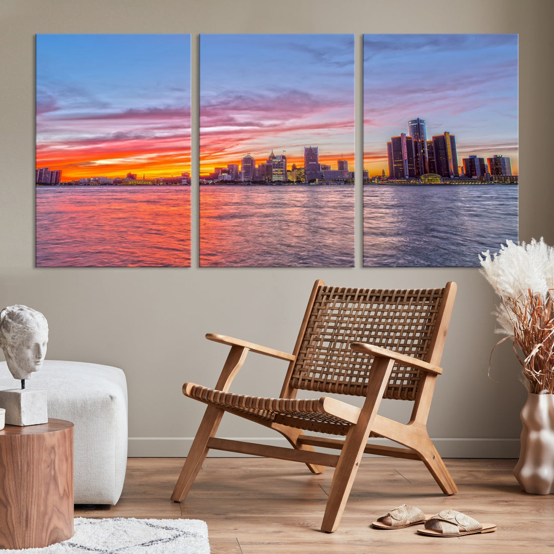 Large Detroit Canvas Print Detroit Skyline View Wall Art Canvas Print