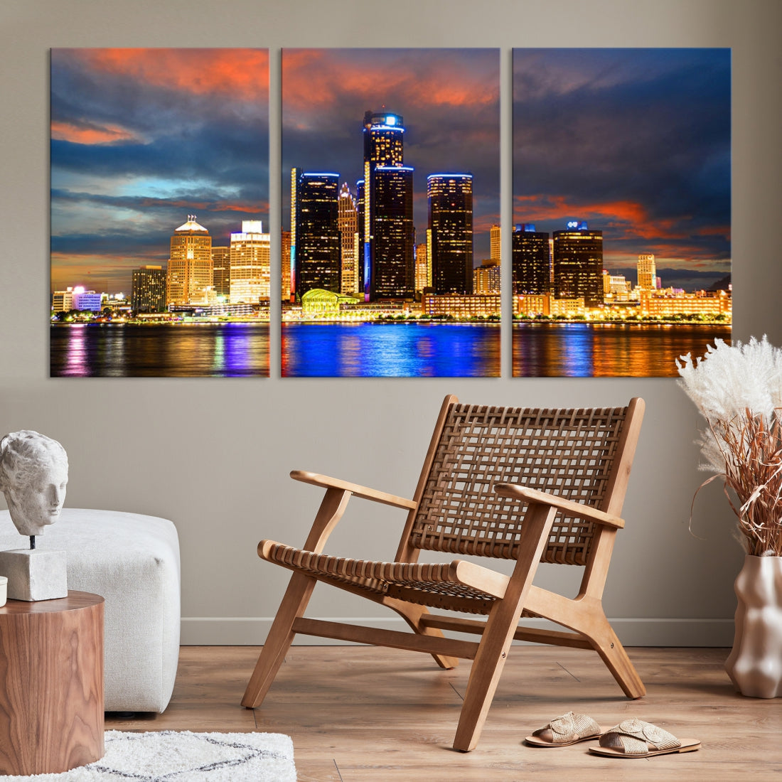 Bright Detroit Skyline Picture Print Skyline Wall Art Canvas Ready to Hang