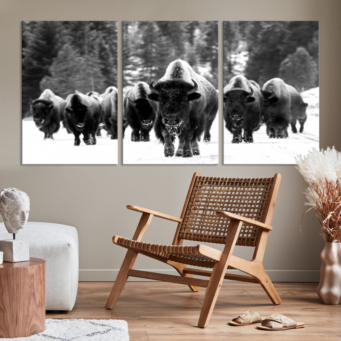 Buffalo Herd Wall Art Canvas Print, Bison Canvas Print