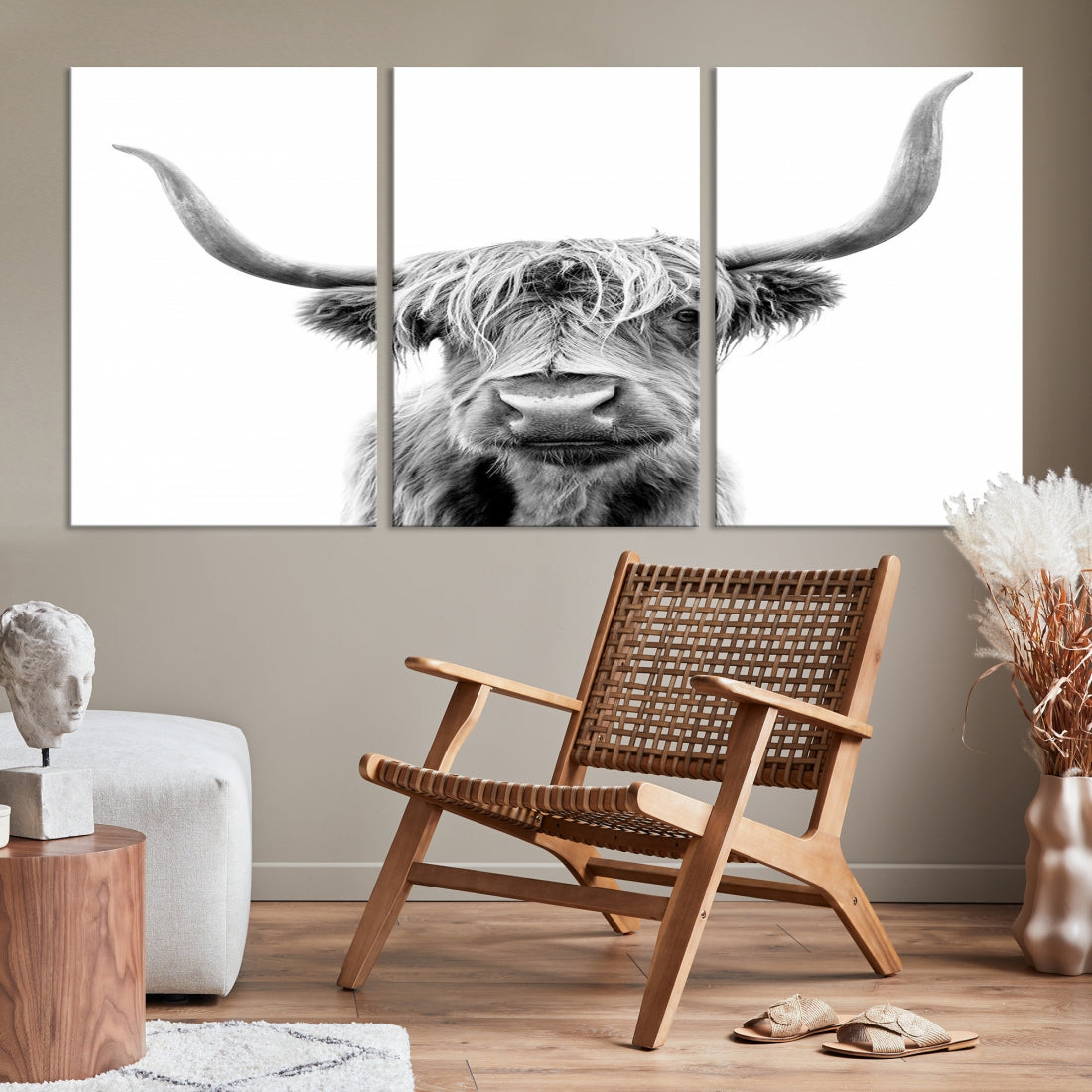 Bring the Charm of a Scottish Highland Cow to Your Farmhouse with Our Wall Art Canvas PrintA Rustic & Cozy Decor