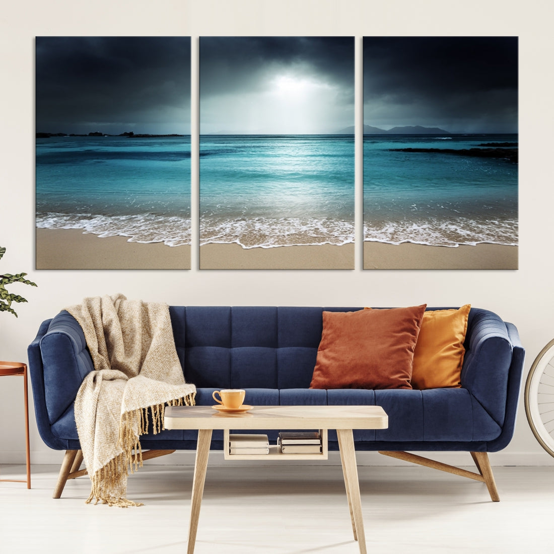 Dark Sky Bright Ocean Beach Large Wall Art Canvas Print