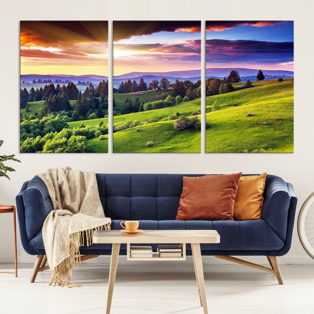 Large Wall Art Sparse Forest on Mountain at Sunset Landscape Canvas Print