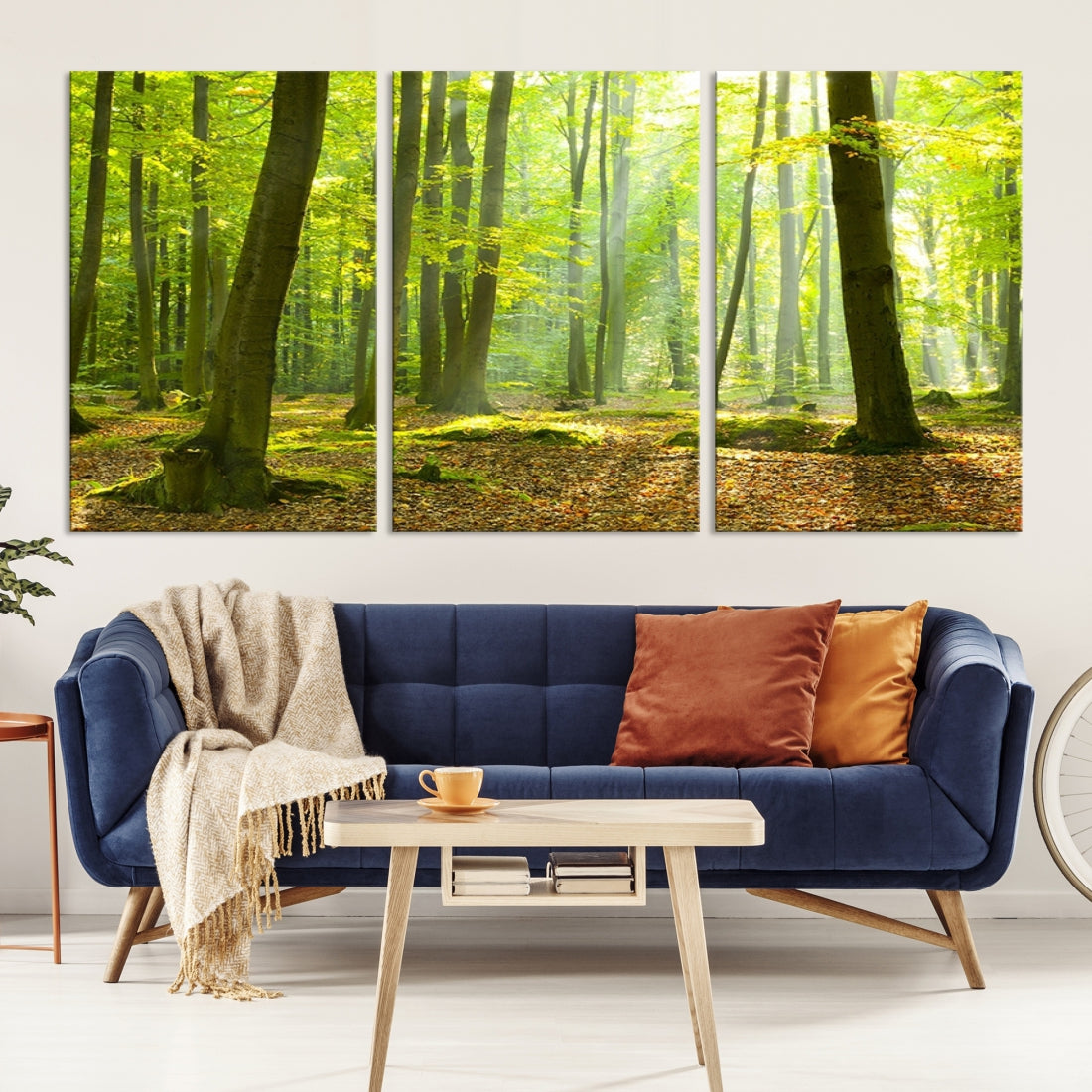 Sunshine in Green Forest Large Tree Wall Art Landscape Canvas Print