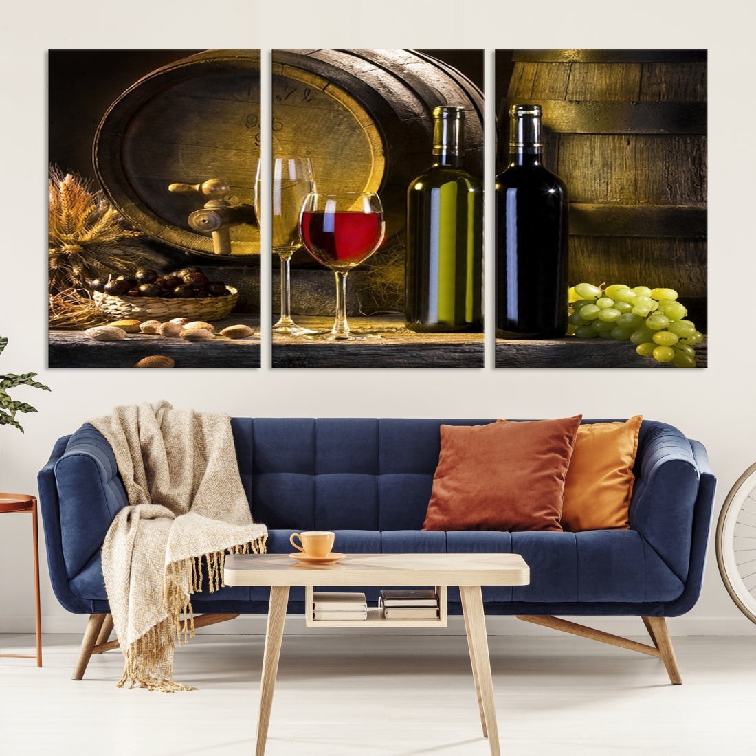 Red and White Wine with Bottles and Tun Giclee Canvas Wall Art Print