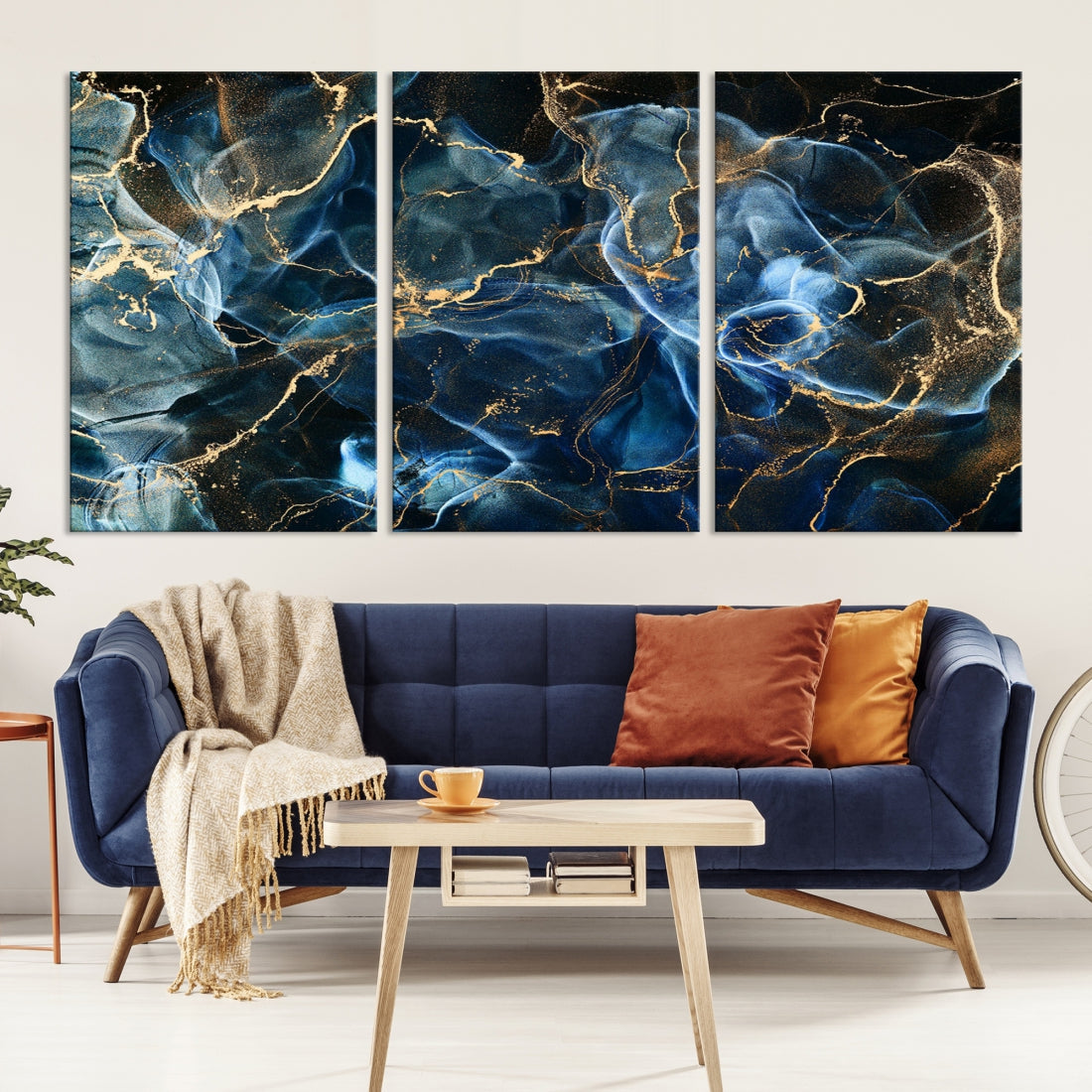 Navy Blue and Smokey Space Abstract Canvas Wall Art Giclee Print