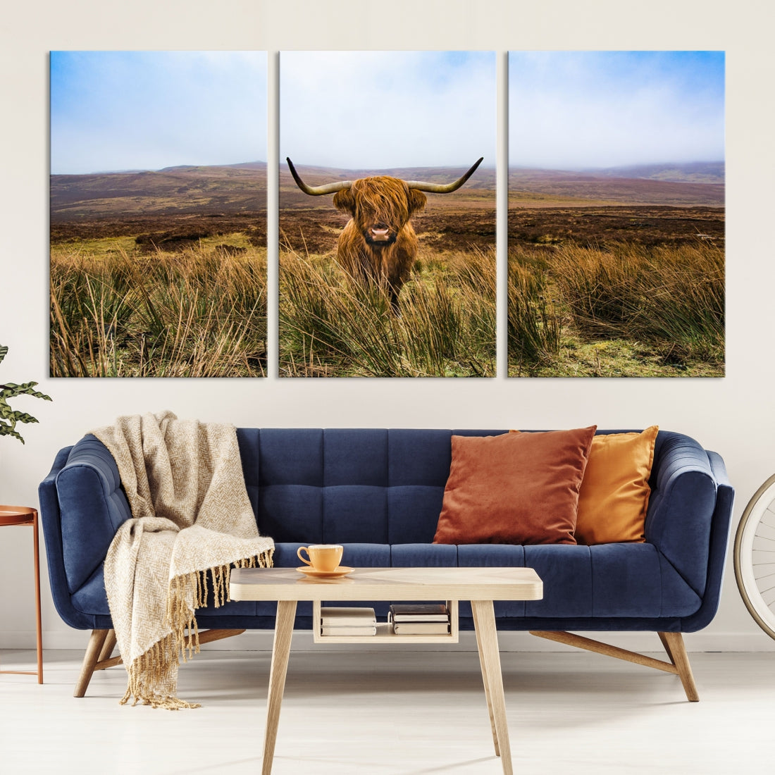 Highland Cow with Beautiful Landscape Canvas Wall Art Print Large Animal Art Print Farmhouse Ranch Farm Decor Cute Animals Cow Print Framed Ready to Hang Original Canvas Artwork