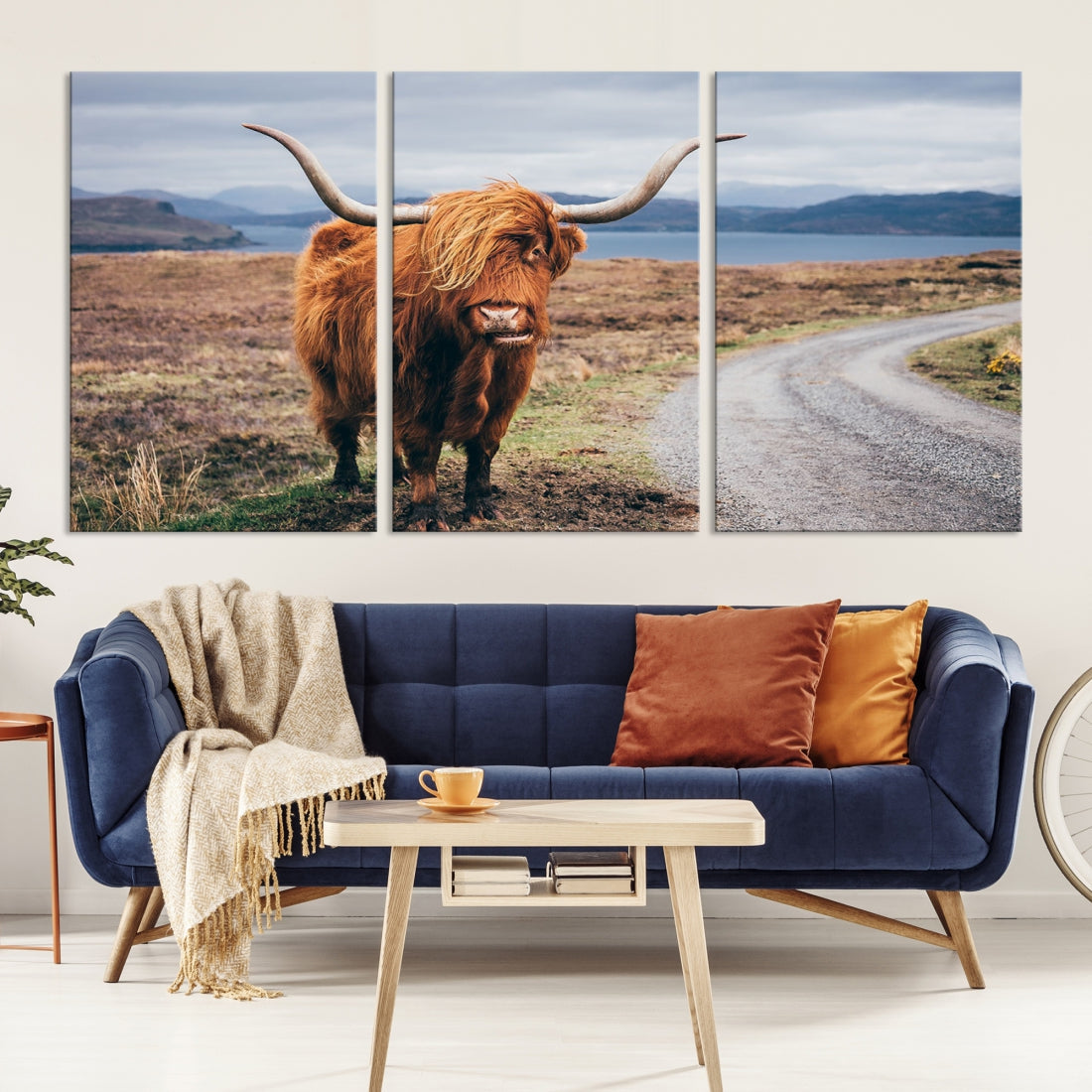 Highland Cow with Big Horn Canvas Wall Art Animal Photo Print Wall Decor